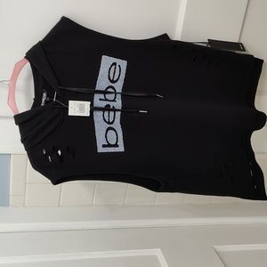 New Bebe Women's Distressed Sleeveless Pullover Sweatshirt Hoodie Vest Small/Med